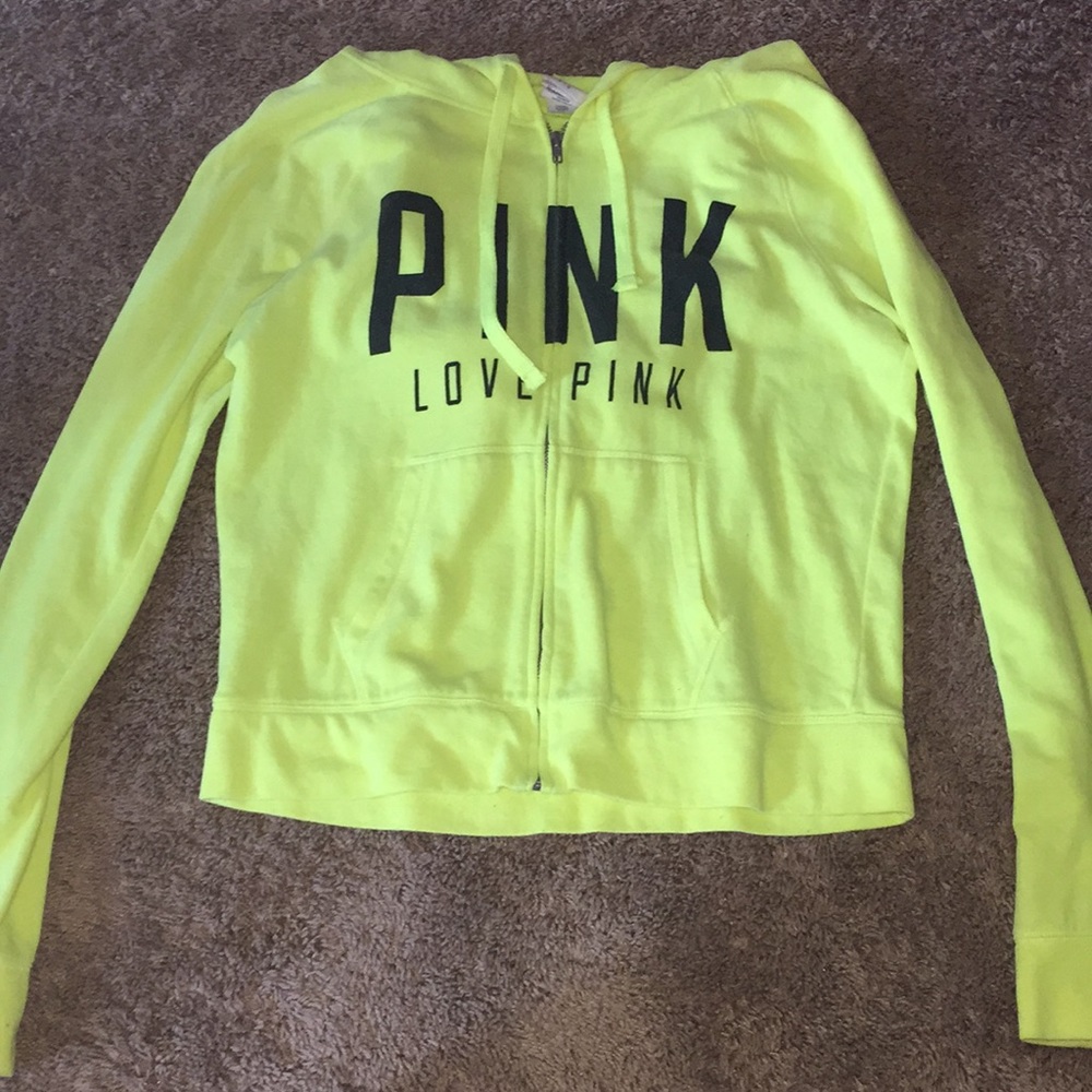 PINK neon yellow zip up sweatshirt